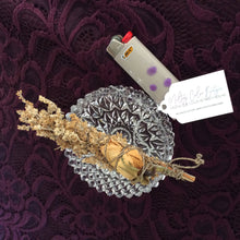 Load image into Gallery viewer, Sage Flower &amp; Rose Herbal Wand with Vintage Crystal Cut Dish
